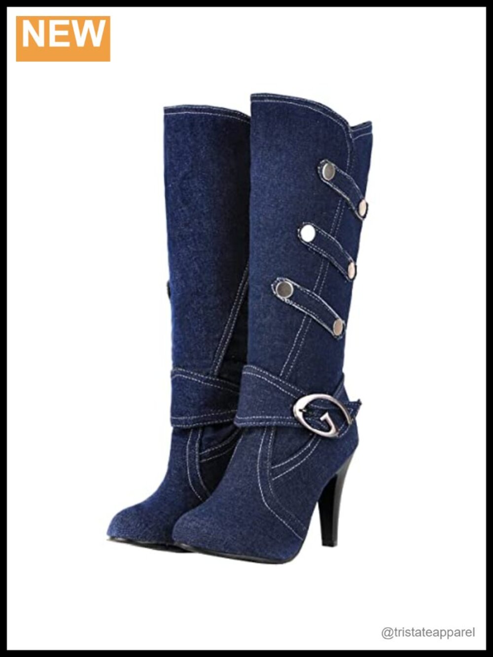 Denim Knee High Boots Stiletto Heel Women's Slip On